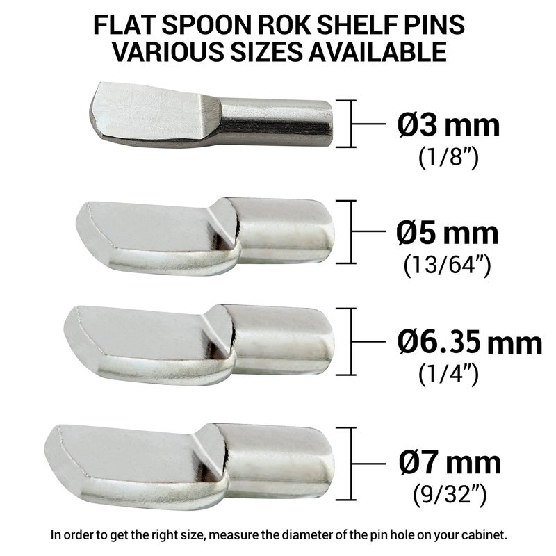 ROK 50 Pack Rok Hardware Heavy Duty 1/4 inch (6.35mm) Shelf Pin Spoon Shaped Cabinet Support Pegs Holder, Metal, Nickel Finish - ROKSP14N - Image 4